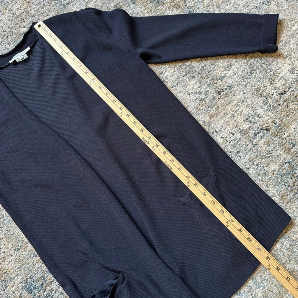 Gerard‎ Darel Paris Navy Blue Ribbed Open Front Longline Cardigan Sweater Sz 3 L - Picture 6 of 8